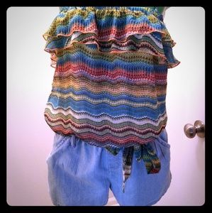 Blue spice short romper size large